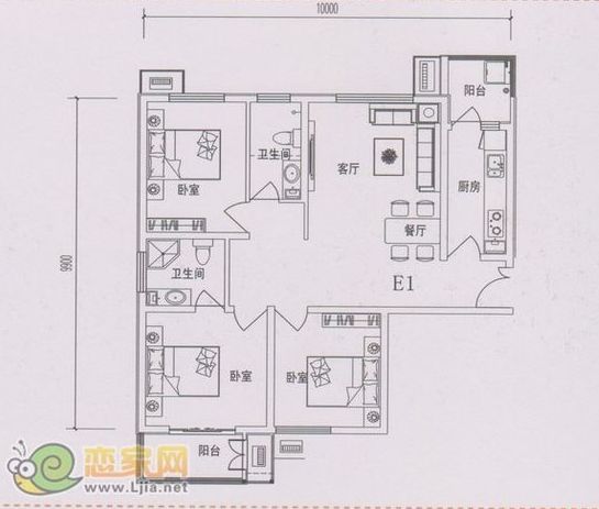 現(xiàn)代海棠灣主推E1戶型 約120㎡三室兩廳兩衛(wèi)