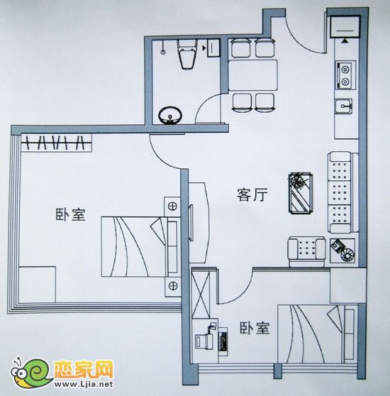 龍鼎國際C戶型公寓 兩室一廳一衛(wèi) 約79.72㎡