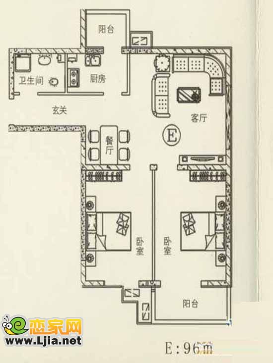 紫色風情：兩室兩廳一衛(wèi)96㎡