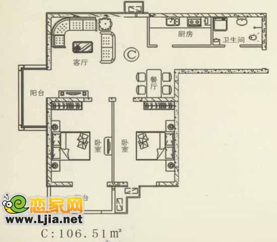 綠色港灣：兩室兩廳一衛(wèi)106.51㎡