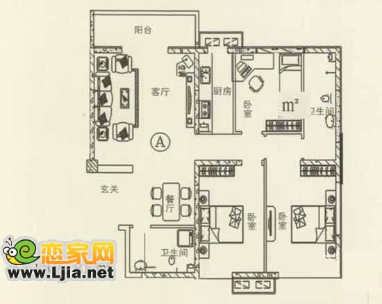 紅色經(jīng)典：三室兩廳兩衛(wèi)132.85㎡