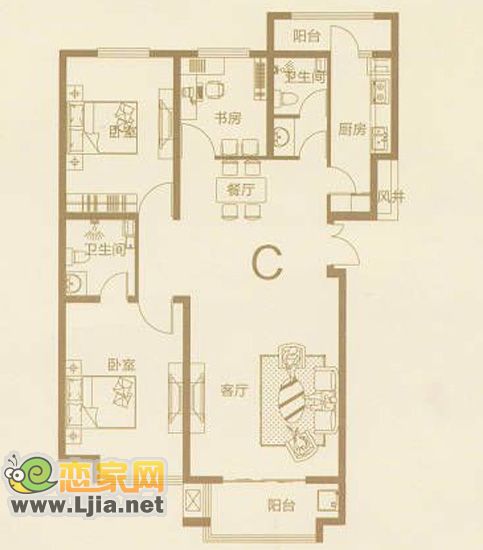 19號(hào)樓戶(hù)型 三室兩廳兩衛(wèi) 147㎡