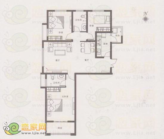 恒隆廣場城市公寓戶型 127.48平米 三室兩廳兩衛(wèi)