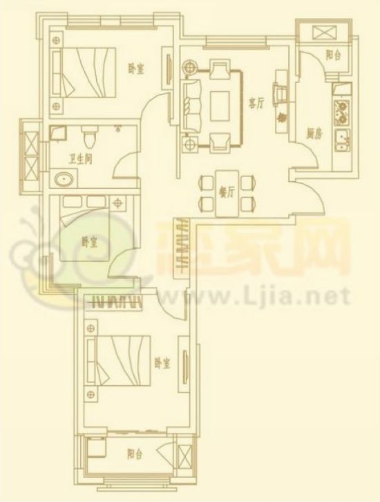 金色漫城4a 戶型 三室兩廳一衛(wèi) 約106.99㎡時(shí)尚三室