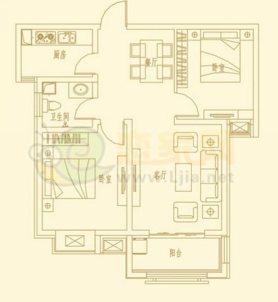 金色漫城4b戶型 兩室兩廳一衛(wèi) 約89.16㎡