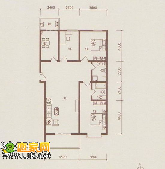 華都嘉苑剩余戶型 3#戶型 三室兩廳兩衛(wèi) 121.51平米