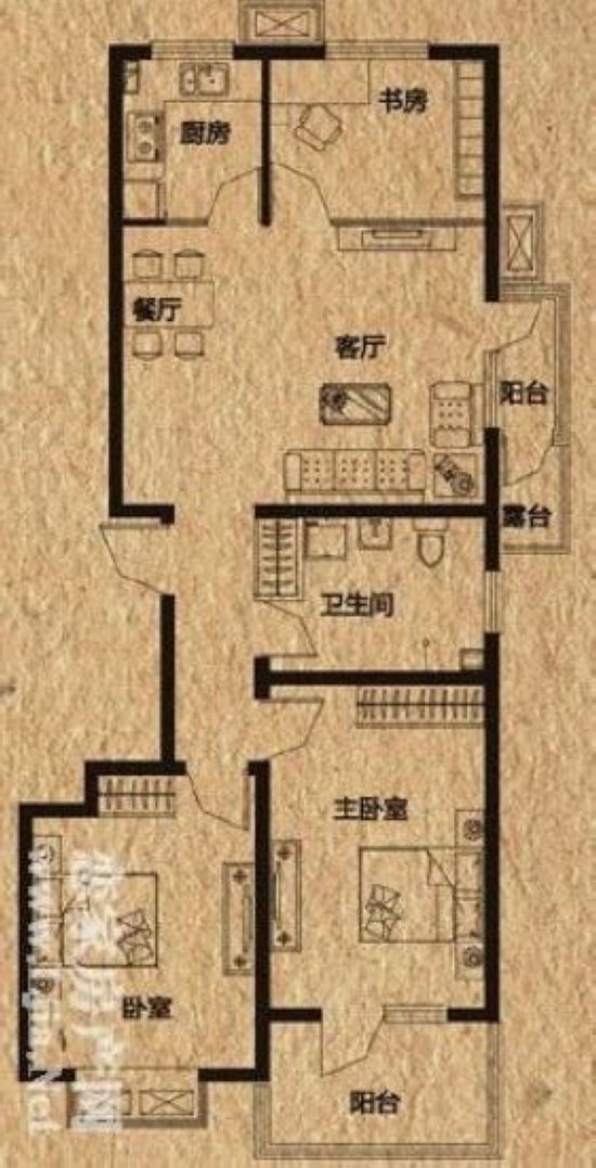 金豐裕園 戶型B三室兩廳一衛(wèi) 約110平米