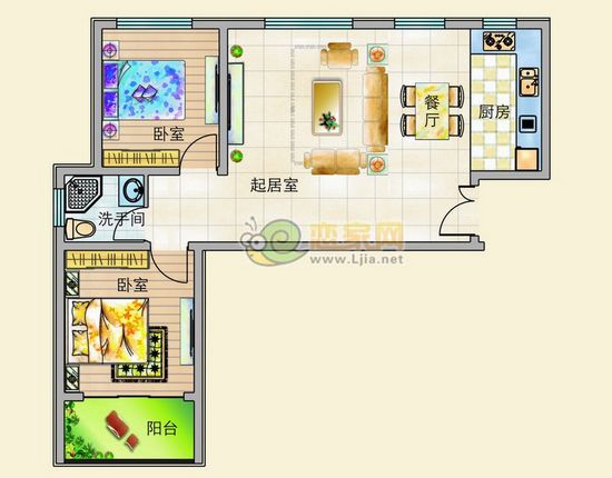 錦繡江南23#樓 D3戶型 96.2㎡ 兩室一廳一衛(wèi)