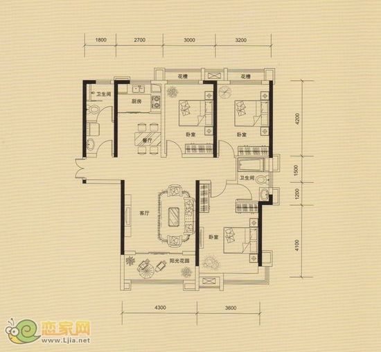 金百合東2#樓A戶型 三室兩廳兩衛(wèi) 135.16㎡