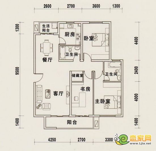 金世紀(jì)花園6#樓  三室兩廳兩衛(wèi) 面積約137.05平米