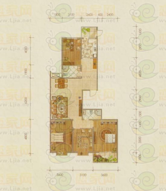 御景苑 C5戶型 富貴名苑 四室兩廳兩衛(wèi) 建筑面積約：163.46㎡