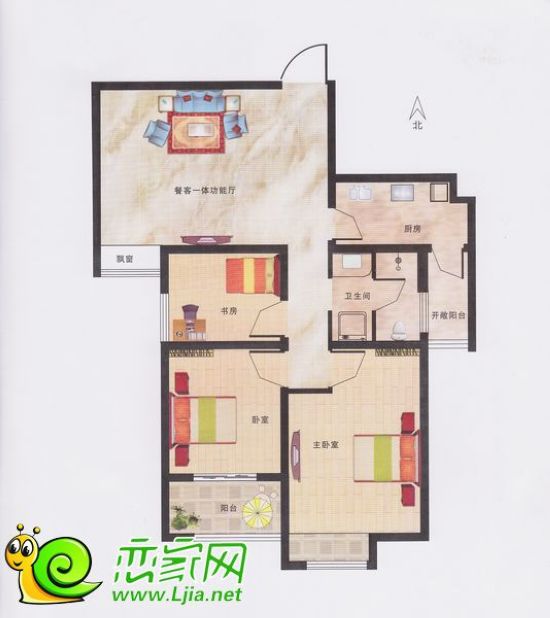 恒隆廣場4#樓G戶型 三室二廳一衛(wèi) 面積：100.25㎡