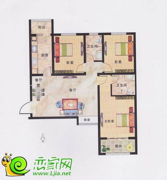 恒隆廣場3#樓 E戶型 三室二廳二衛(wèi) 面積：124.16㎡