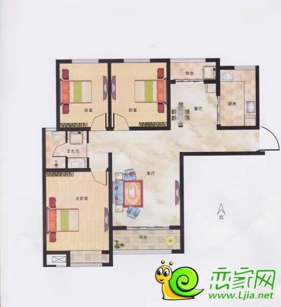 恒隆廣場4#樓H戶型 三室二廳一衛(wèi) 面積：127.24㎡