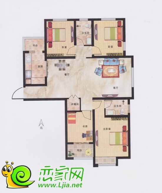 恒隆廣場 F戶型 四室二廳二衛(wèi) 面積：152.68㎡