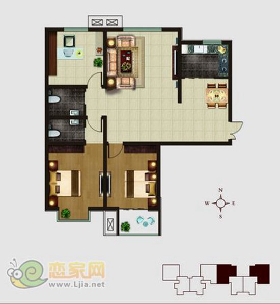 2#樓E戶型 三室兩廳兩衛(wèi) 面積約：139.50㎡