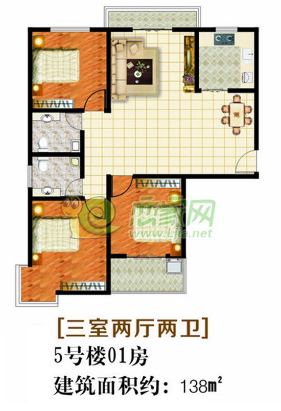 玉如意5#樓 三室兩廳兩衛(wèi) 建筑面積約138㎡