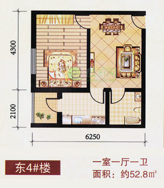 盛瑞華庭團(tuán)購(gòu)戶型 一室一廳一衛(wèi) 面積約52.8平米