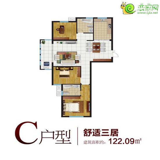 稽山南苑（三期）C戶型 舒適三居 122.09平米