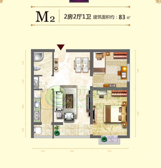 中央名都83平米 2室2廳1衛(wèi)