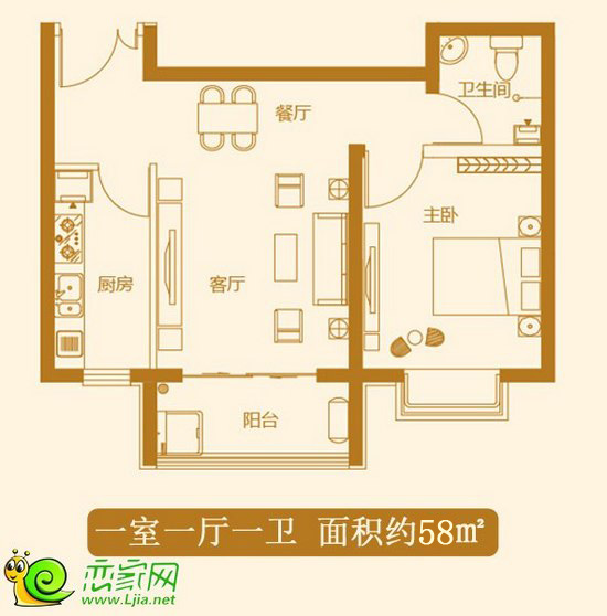 錦繡江南23#樓 一室一廳一衛(wèi) 面積約58㎡
