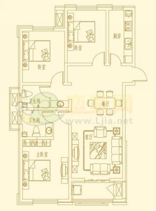 金色漫城5a 三室兩廳兩衛(wèi) 約129.66㎡
