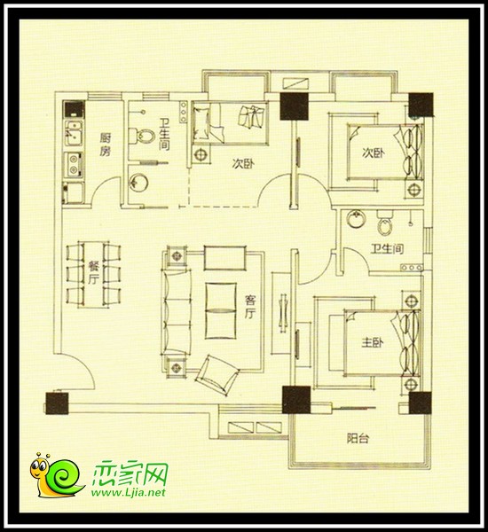 東方新天地三房?jī)蓮d兩衛(wèi) 面積約119.07㎡
