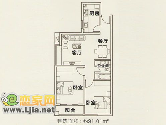 金世紀(jì)花園 二室二廳一衛(wèi)