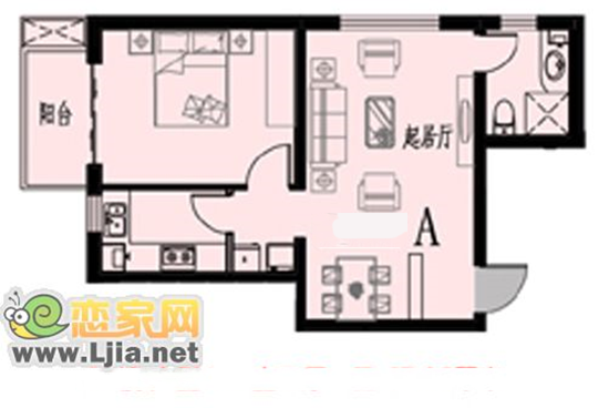 A戶型 68.58平米 一室二廳一衛(wèi)