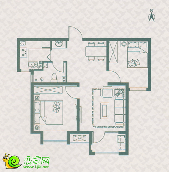 1#B戶型 二室二廳一衛(wèi) 建筑面積約為81.36㎡