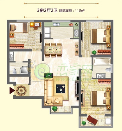 中央名都三室兩廳兩衛(wèi)