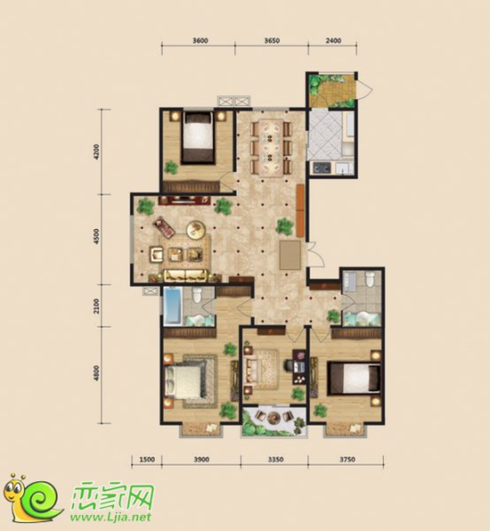 四室二廳二衛(wèi) 建筑面積約195.79㎡