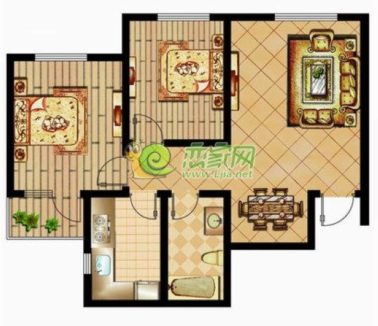 1號戶型面積：85.2㎡兩室兩廳一衛(wèi)