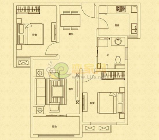 A10戶型 兩室兩廳一衛(wèi) 面積約92.24㎡