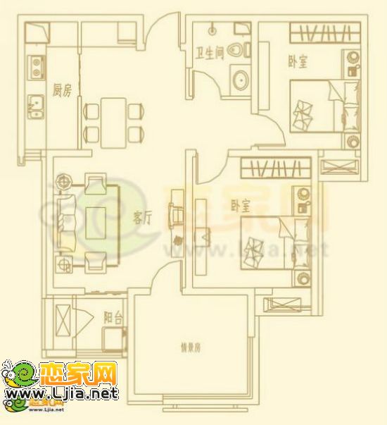 2—b 約105.96㎡ 三室兩廳一衛(wèi)