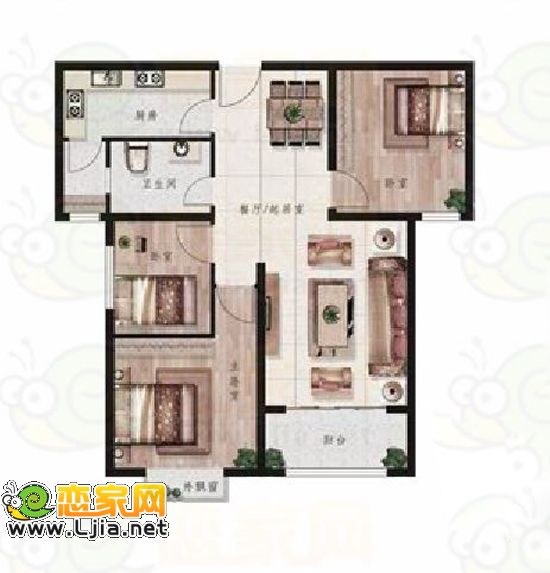 4#樓B戶型 三室兩廳一衛(wèi) 101.57㎡