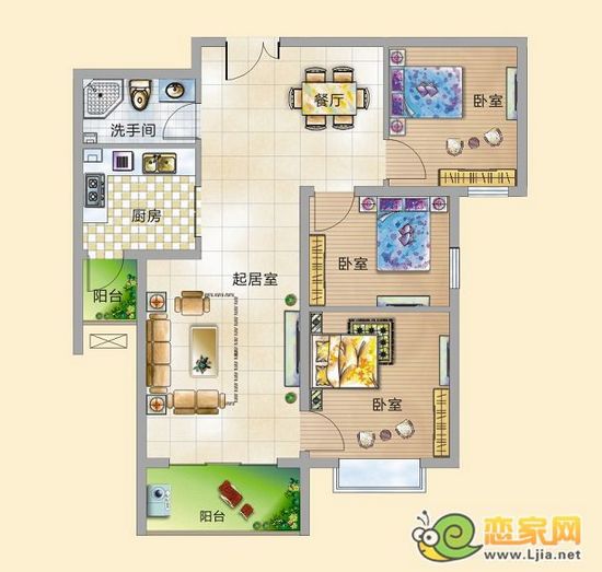 三房兩廳一衛(wèi) 約120㎡