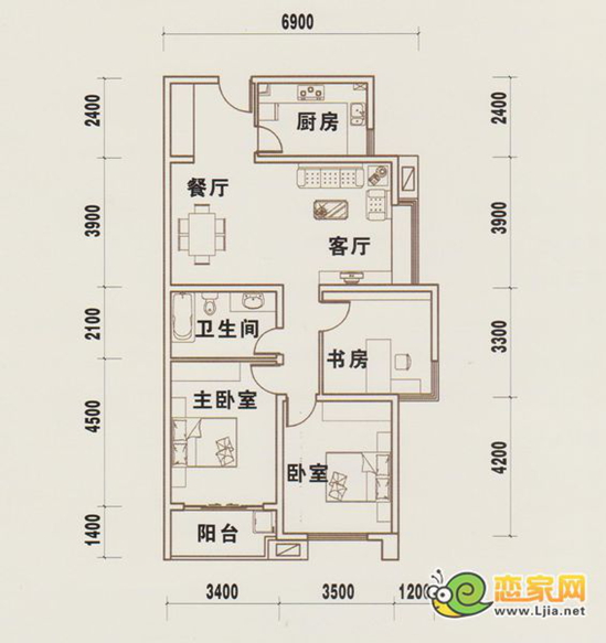 6、7#樓 02/03戶型 三室兩廳一衛(wèi) 建筑面積約：121.13㎡