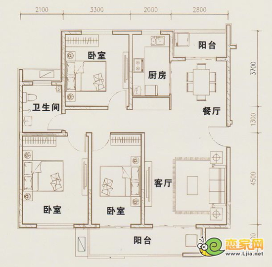 5#樓 一單元04/二單元01戶型 三室兩廳一衛(wèi) 建筑面積約：123.21㎡
