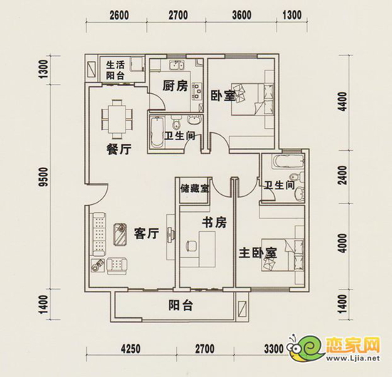 6、7#樓01/04戶型 三室兩廳兩衛(wèi) 建筑面積約：137.05㎡