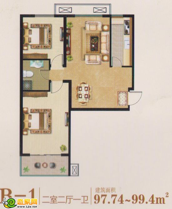 二室二廳一衛(wèi)建筑面積97.74—99.4㎡