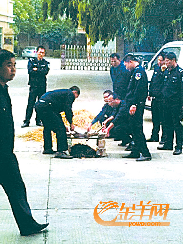 涉事治安員當(dāng)街燒烤野貓 