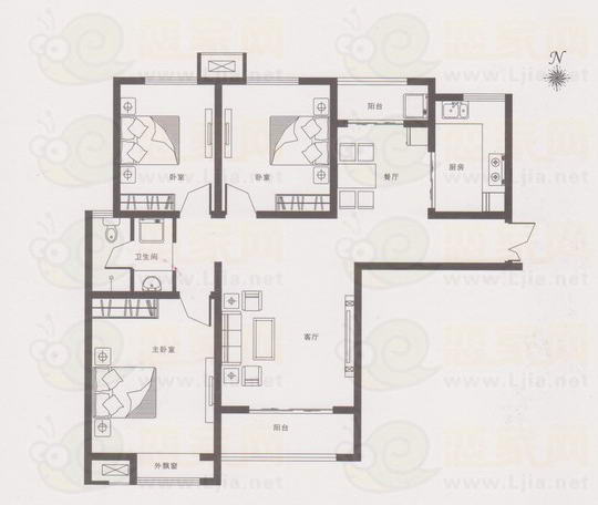 三室兩廳一衛(wèi)127.24㎡戶型