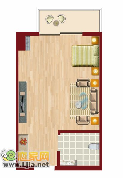 B戶(hù)型一室一廳37.7㎡