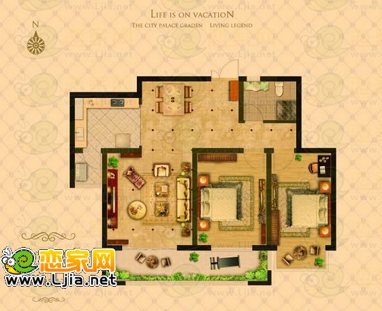 月亮灣90㎡二居室戶型圖
