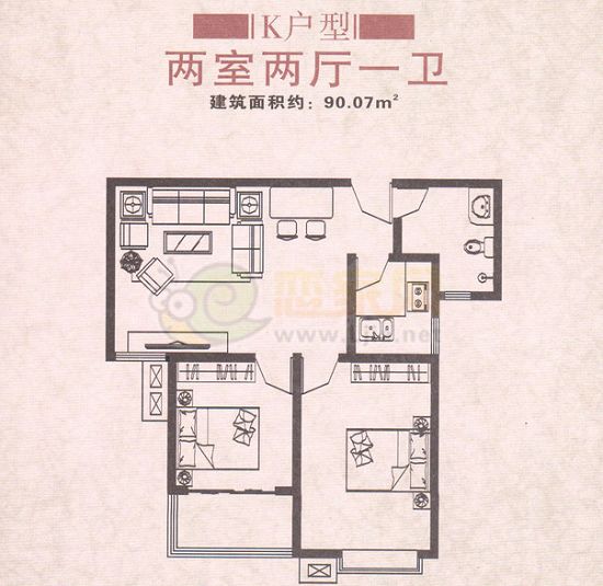K戶型 二室二廳一衛(wèi)