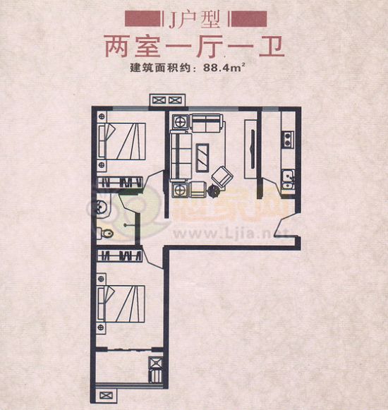 A戶型 二室二廳一衛(wèi)