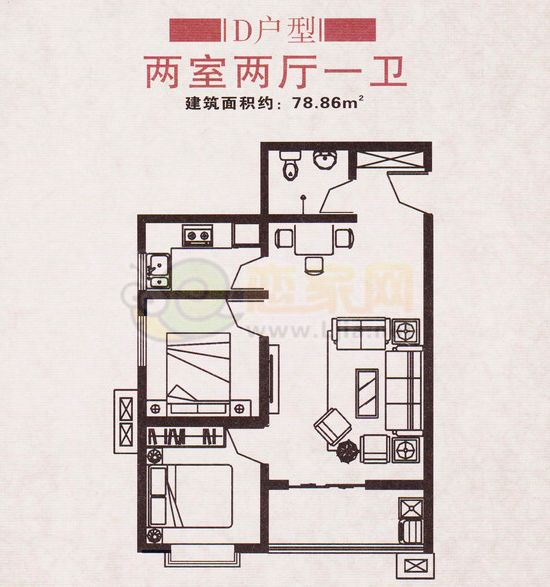 D戶型 二室二廳一衛(wèi) 
