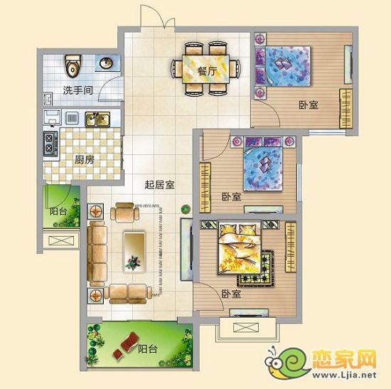 錦繡江南  三房兩室一衛(wèi) 97.58㎡