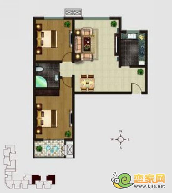 盛世鑫苑主推戶型：B1 兩房兩廳一衛(wèi)  109.30㎡